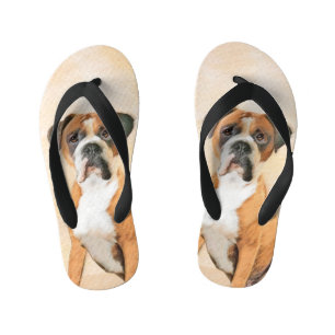 Boxer Dog Painting Uncropped Original Animal Art Kid's Jandals