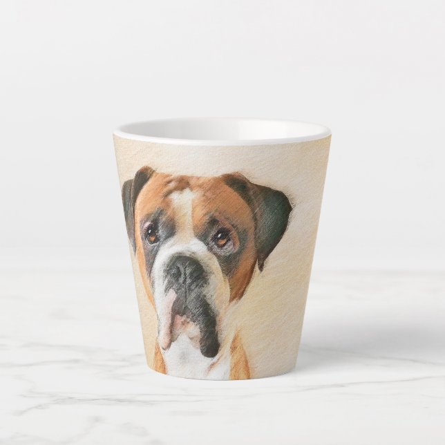 Boxer Dog Painting Uncropped Original Animal Art Latte Mug (Front)