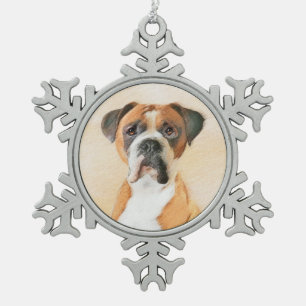 Boxer Dog Painting Uncropped Original Animal Art Snowflake Pewter Christmas Ornament