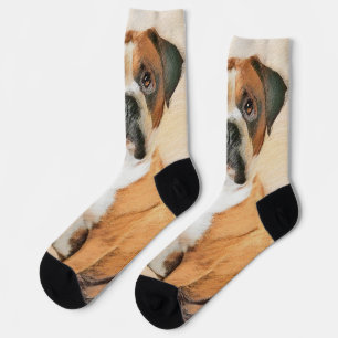 Boxer Dog Painting Uncropped Original Animal Art Socks