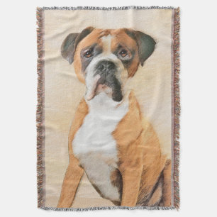 Boxer Dog Painting Uncropped Original Animal Art Throw Blanket