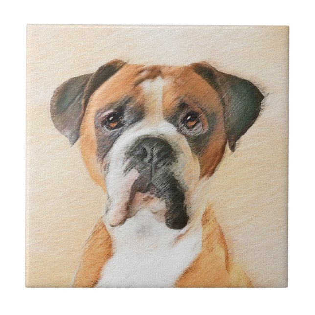 Boxer Dog Painting Uncropped Original Animal Art Tile (Front)