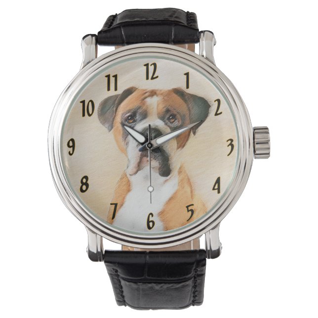 Boxer Dog Painting Uncropped Original Animal Art Watch (Front)