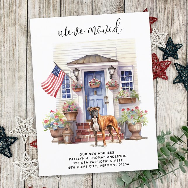 Boxer Dog Patriotic Personalised Pet Moving Announcement Postcard (Creator Uploaded)