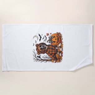 Boxer Dog Plaid Hoodie Halloween Pumpkin Bats_1 Beach Towel
