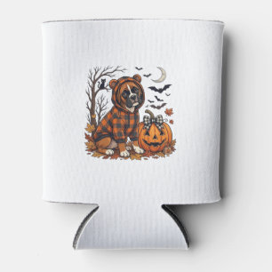 Boxer Dog Plaid Hoodie Halloween Pumpkin Bats_1 Can Cooler