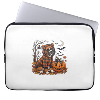 Boxer Dog Plaid Hoodie Halloween Pumpkin Bats_1 Laptop Sleeve
