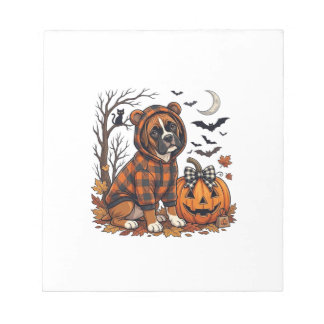 Boxer Dog Plaid Hoodie Halloween Pumpkin Bats_1 Notepad