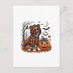 Boxer Dog Plaid Hoodie Halloween Pumpkin Bats_1 Postcard