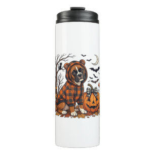 Boxer Dog Plaid Hoodie Halloween Pumpkin Bats_1 Thermal Tumbler