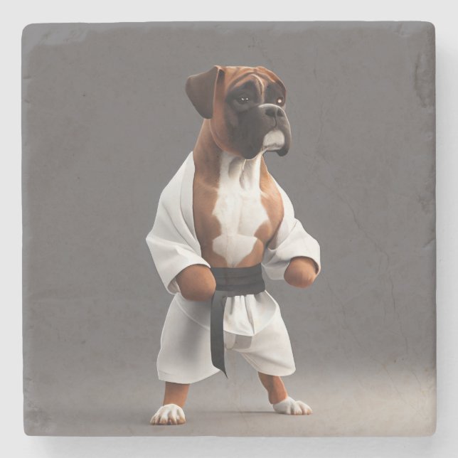Boxer Dog Play Karate, Boxer Dog Karate Player Stone Coaster (Front)