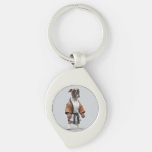Boxer Dog Play Karate, Karate Champion Boxer Dog Key Ring