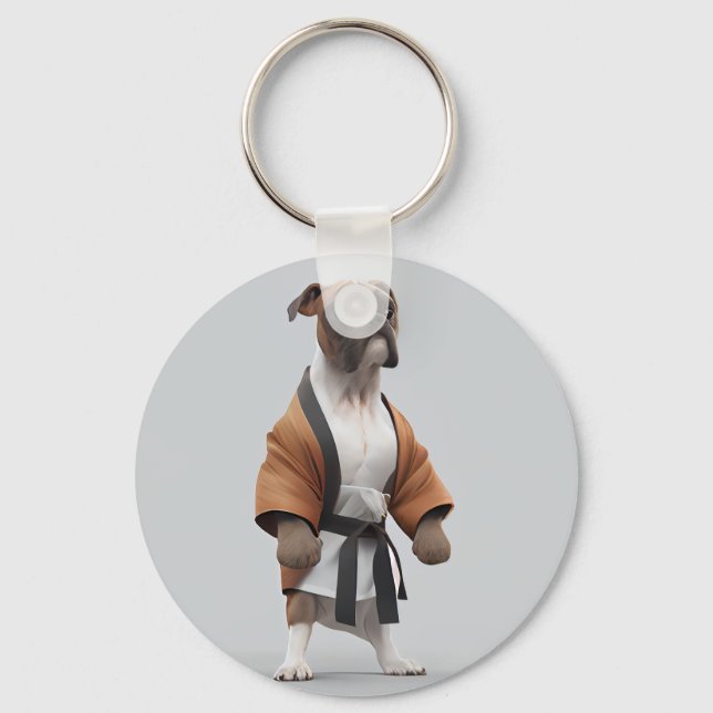 Boxer Dog Play Karate, Karate Champion Boxer Dog Key Ring (Front)