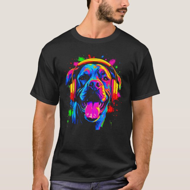 Boxer Dog Pop Dj Festival T-Shirt (Front)