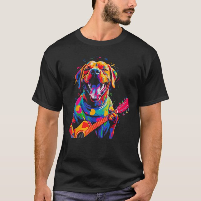 Boxer Dog Pop Guitar T-Shirt (Front)