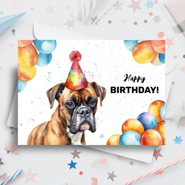 Boxer Dog Portrait Cute Pet Party Happy Birthday Card (Creator Uploaded)