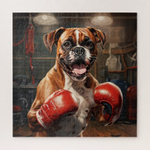 Boxer Dog Practicing Box in the Gym Vintage