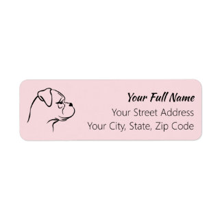 Boxer Dog Return Address Label Black on Pink