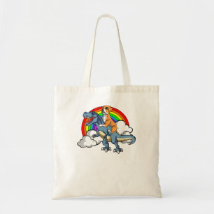 Boxer Dog Riding Dinosaur Trex German Deutscher Fu Tote Bag