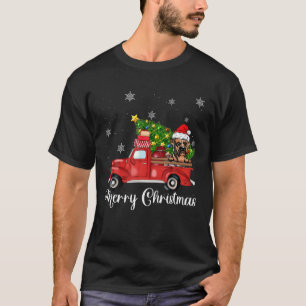 Boxer Dog Riding Red Truck Christmas T-Shirt