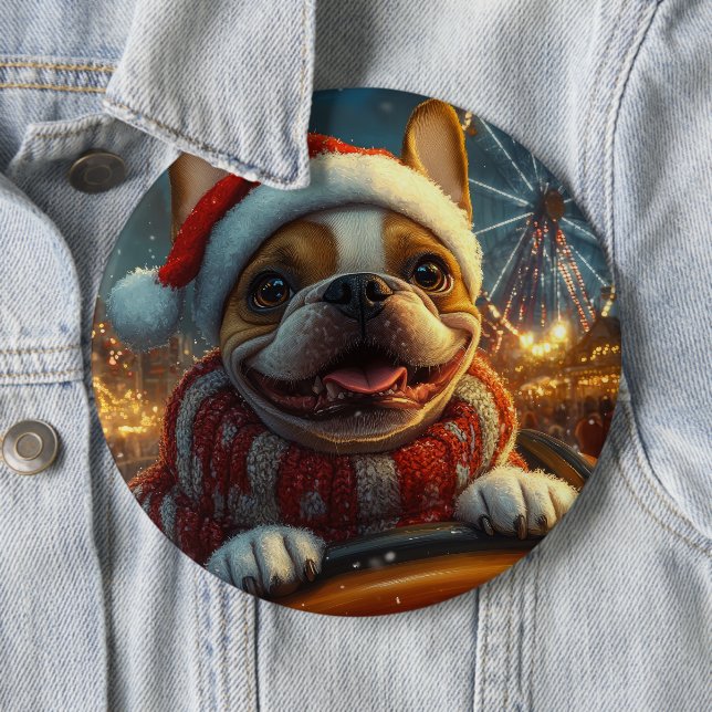Boxer Dog Roller Coaster Christmas 6 Cm Round Badge (In Situ)