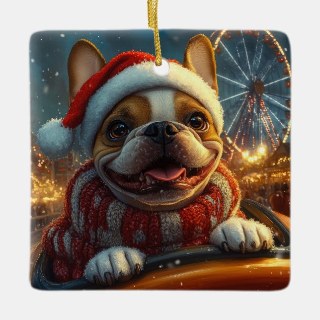 Boxer Dog Roller Coaster Christmas Ceramic Ornament (Front)