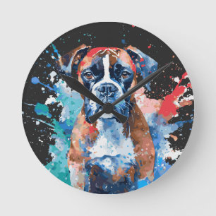 Boxer Dog Round Clock