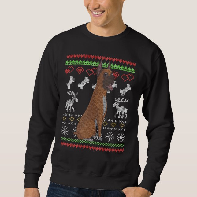 Boxer Dog Santa Claus Ugly Christmas Pattern X Mas Sweatshirt (Front)