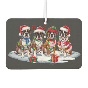 Boxer dog Santa hat antlers elf Christmas lights  Car Air Freshener