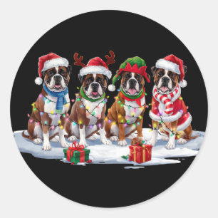 Boxer dog Santa hat antlers elf Christmas lights  Classic Round Sticker