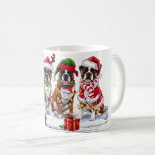 Boxer dog Santa hat antlers elf Christmas lights Coffee Mug