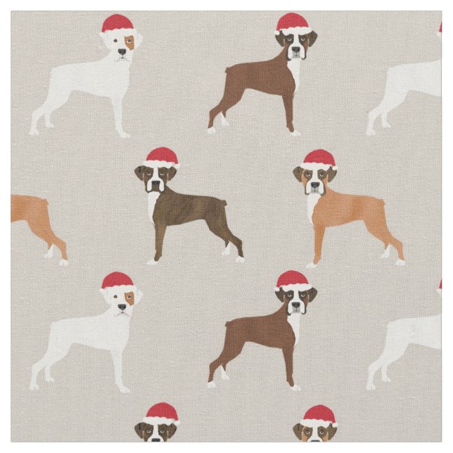 Boxer dog santa paws christmas tan fabric (Close Up)