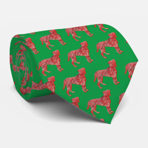 Boxer Dog Silhouette Cute Christmas Green Neck Tie