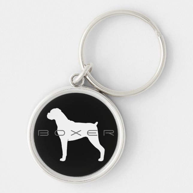 Boxer Dog Silhouette Key Ring (Front)