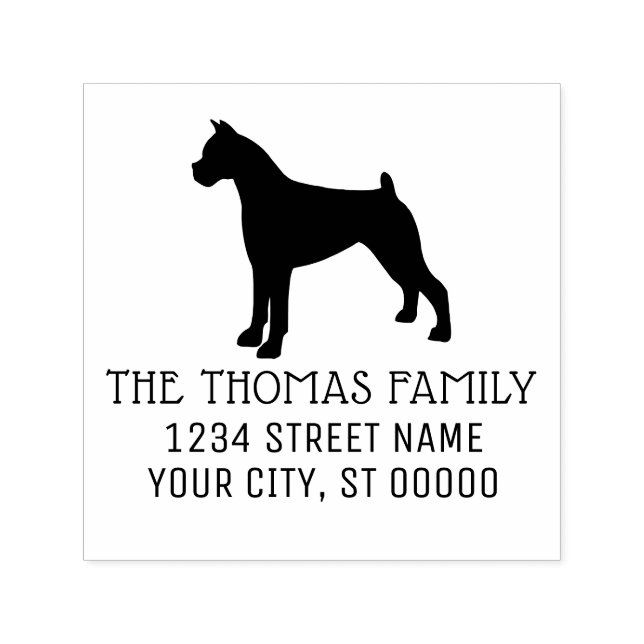 Boxer Dog Silhouette Name Address Monogram Self-inking Stamp (Design)