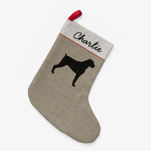 Boxer Dog Silhouette (Natural Ears) Custom Text Small Christmas Stocking