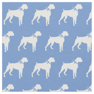 Boxer Dog Silhouette Pet Light Blue Fabric