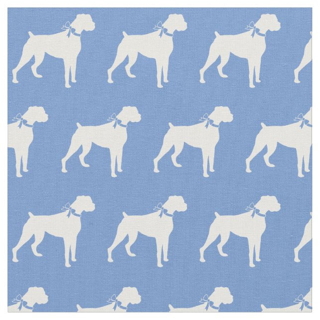 Boxer Dog Silhouette Pet Light Blue Fabric (Close Up)