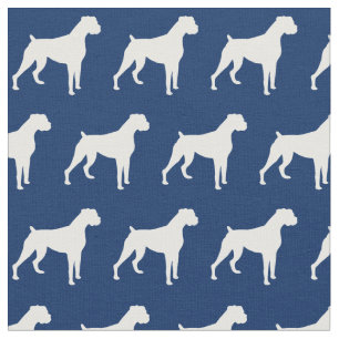 Boxer Dog Silhouette Pet Navy Blue Fabric