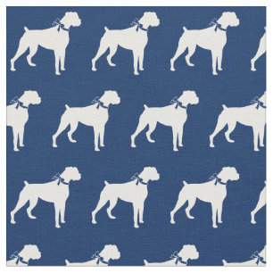 Boxer Dog Silhouette Pet Navy Blue Fabric