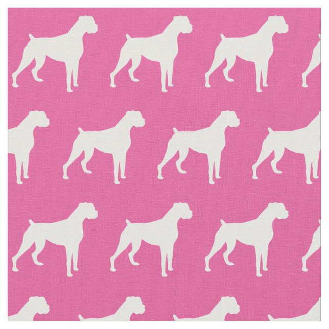 Boxer Dog Silhouette Pet Pink Fabric (Close Up)