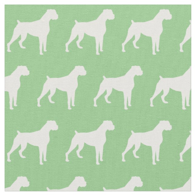 Boxer Dog Silhouette Pet Sage Green Fabric (Close Up)