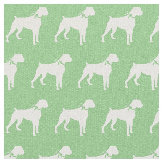 Boxer Dog Silhouette Pet Sage Green Fabric (Close Up)