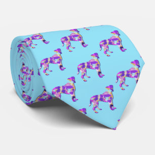Boxer Dog Silhouette Purple Light Blue Neck Tie