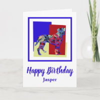 Boxer Dog Silhouette Red Blue Yellow Birthday Card