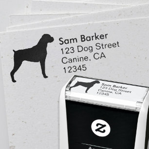 Boxer Dog Silhouette Return Address - Natural Ears Self-inking Stamp