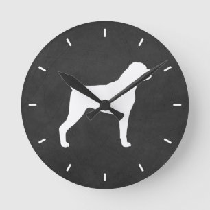 Boxer Dog Silhouette Round Clock