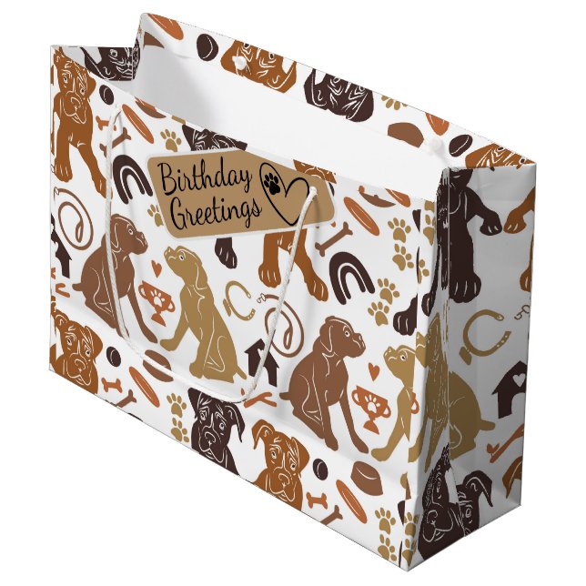 Boxer dog silhouette seamless pattern large gift bag (Front Angled)