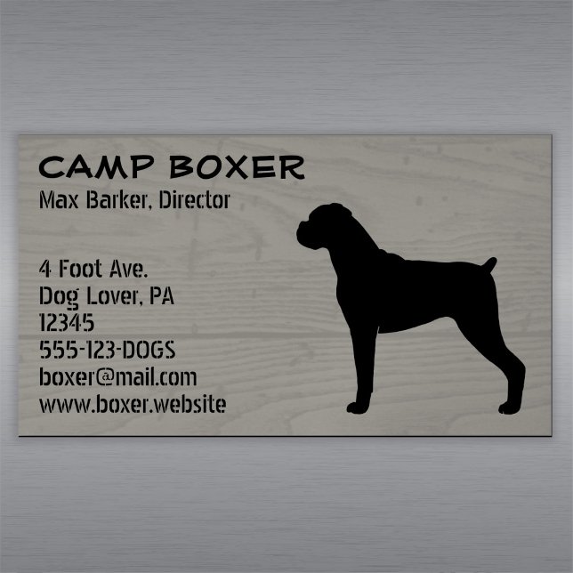 Boxer Dog Silhouette with Natural Ears Faux Wood Magnetic Business Card (Creator Uploaded)