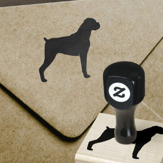 Boxer Dog Silhouette with Natural Ears Rubber Stamp